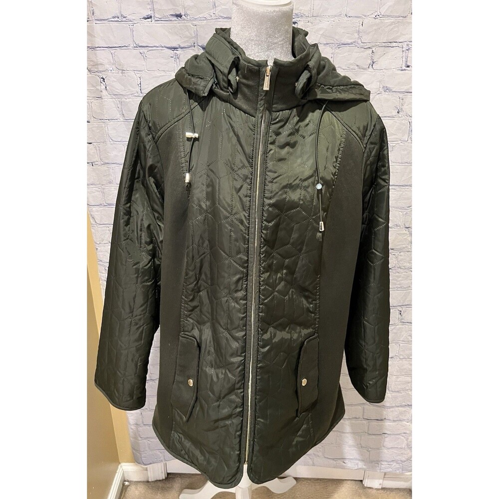Susan Graver Women's Mixed Media Olive Green Zip Up Coat Jacket Plus Size 1X